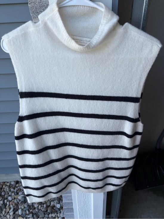 Abercrombie & Fitch Tops - Abercrombie & Fitch Cream and Black Striped Sleeveless Sweater Vest